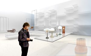 Museumsplanung. Visualisierung, Person vor der Installation.